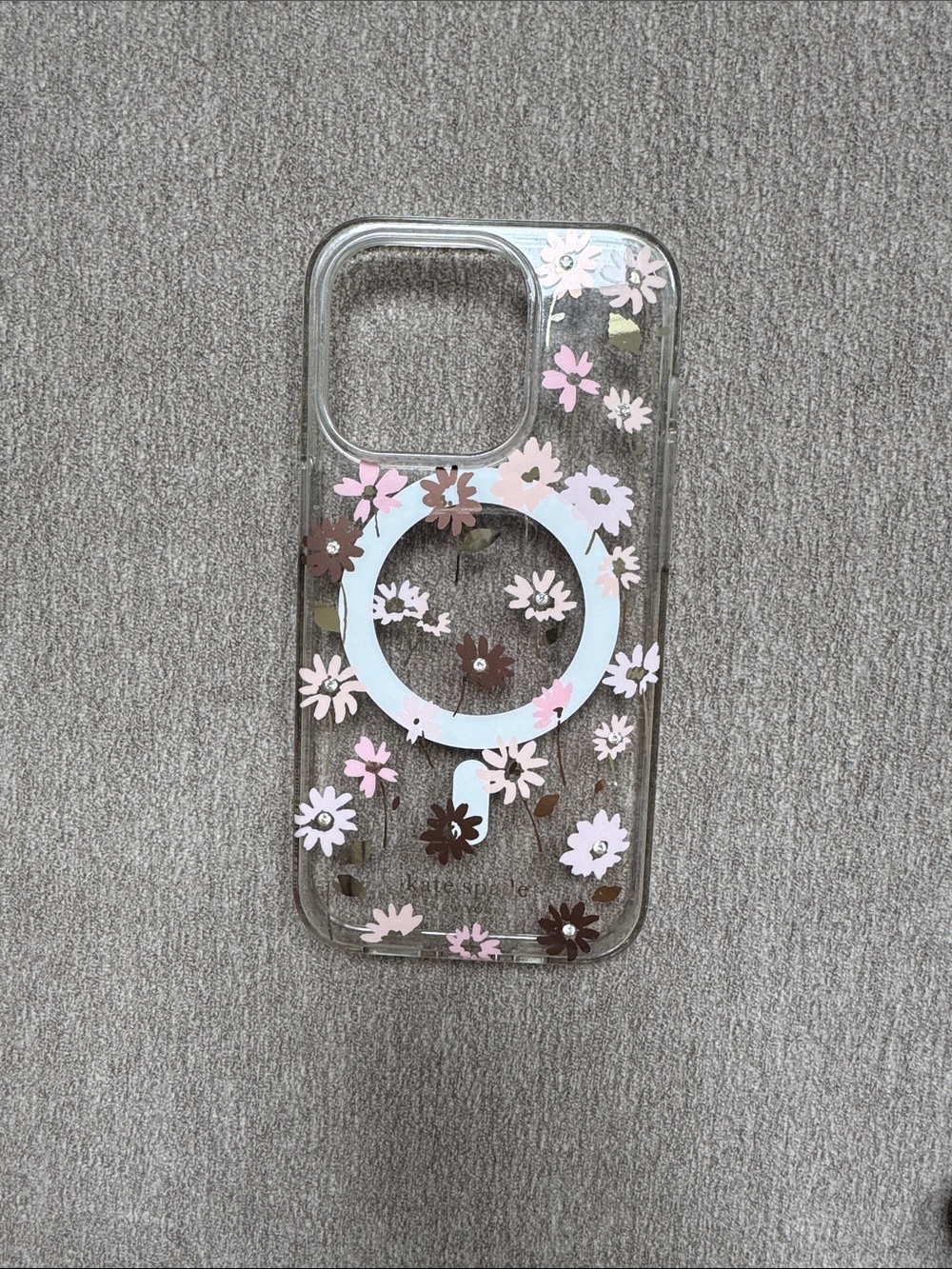 kate spade Clear iPhone 15 Pro Case Pink & Rose Gold Flowers and MagSafe Ring